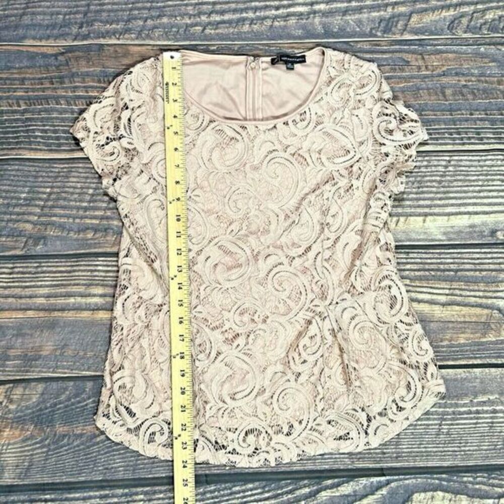 Adrianna Papell Women's Blush Pink Crochet Short Sleeve Top‎ Size Medium ECU - Picture 8 of 10